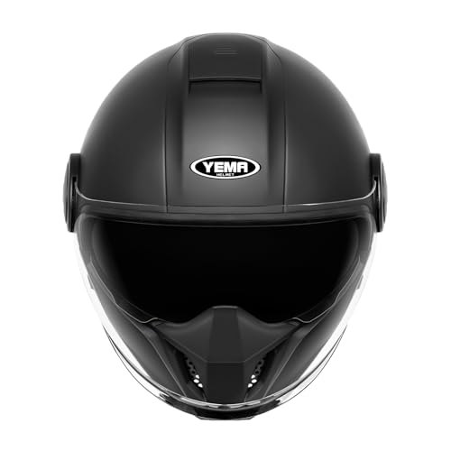 YEMA Convertible 3/4 Full Face Motorcycle Helmet DOT Approved - Dual Visor Motocross Off-Road Helmet for Adults, Modular Open Face Design for Street Bikes Scooters YM-653 (Black, Medium)