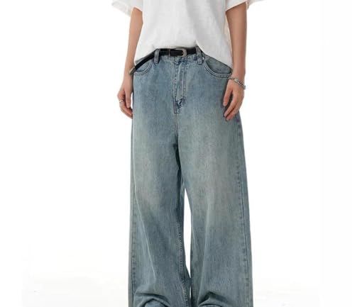 Men Loose Fit Wide Leg Straight Jeans Vintage Casual Streetwear Trousers Washed Denim Pants2