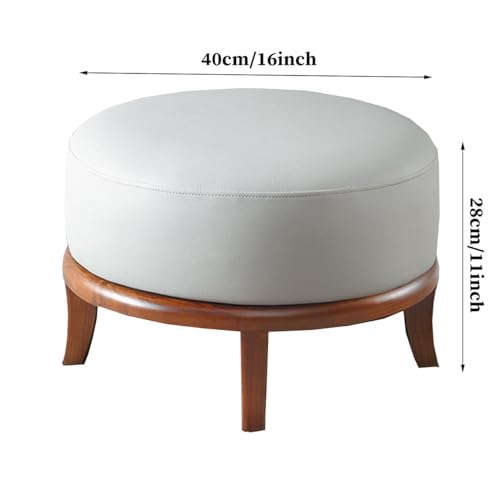 Repose-pieds rond en cuir marron de 40 cm avec quatre pieds en bois robustes