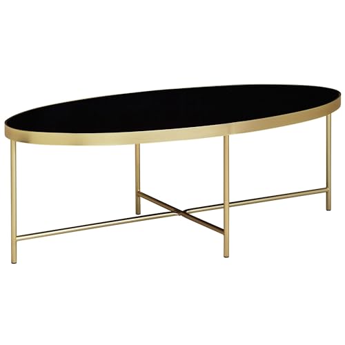 FineBuy Table Basse Ovale 110x56x40 cm Verre Noire avec Structure Dorée