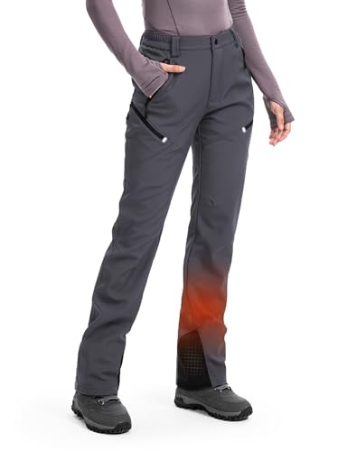 Image of Moosehill Women's Hiking Pants Winter: 5 Zipper Pockets Water Resistant | Fleece Lined 4-Way-Stretch Insulated Softshell with Elastic Waistband for Outdoor Ski and Snowboard