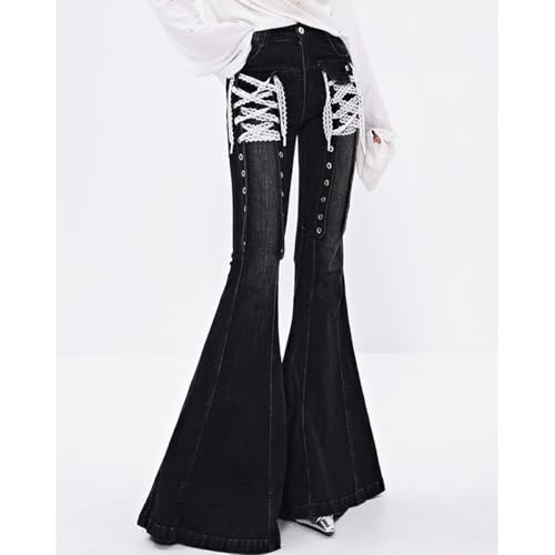 Y2K Harajuku High Waisted Denim Pants for Women Fashion Vintage Lace Drawstring Gradual Bell Bottom Jeans2