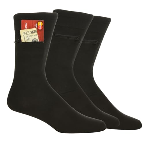 Moisture Wicking Crew Socks - Anti Pickpocket Dress Socks for Women and Men w/Hidden Pocket
