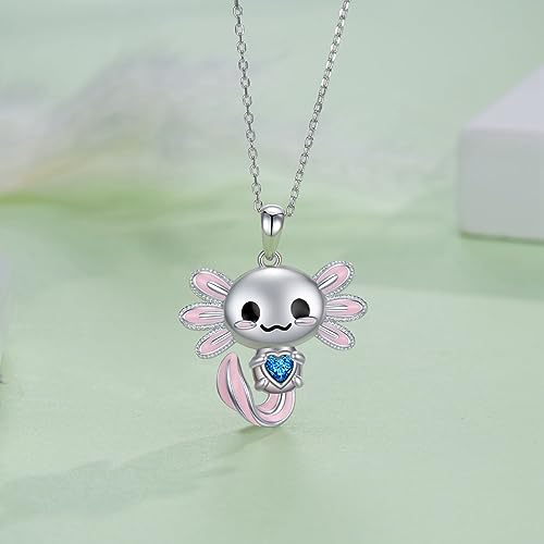 Image of Axolotl Necklace 925 Sterling Silver Axolotl Pendant Cute Animal Jewelry Gift for Women