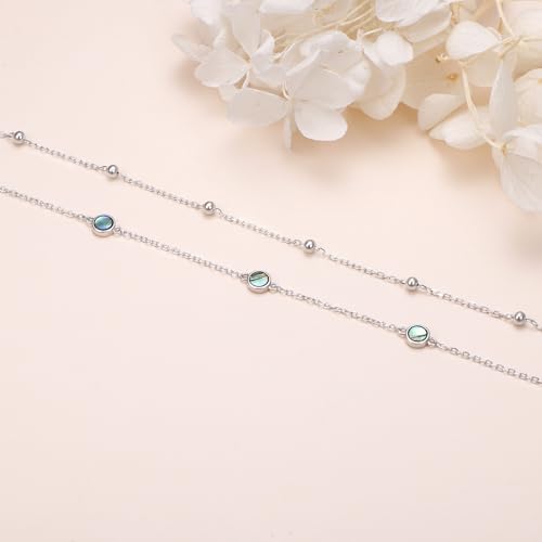 Image of Flyow Anklet for Women S925 Sterling Silver Adjustable Foot Beaded Heart Charm Ankle Bracelet Anklets Jewelry