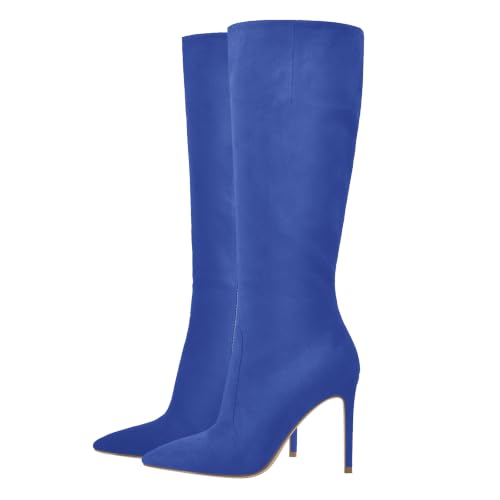 Image of LISHAN Women's Pointed Toe Under the Knee High Boots Stiletto High Heels