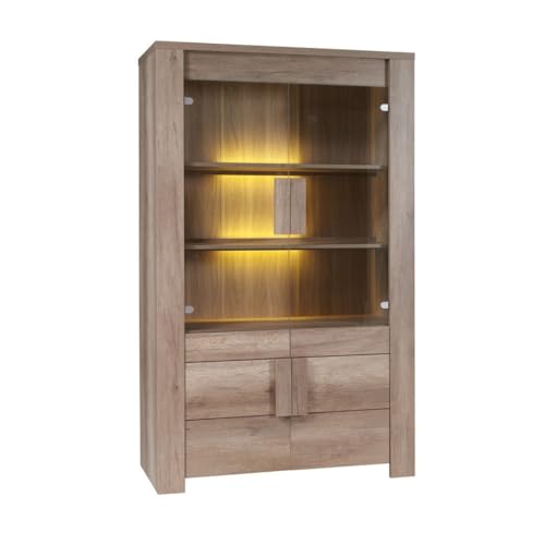 PRICE FACTORY just for you Grande vitrine 2 Portes vitrées et 2 Portes en Bois - Collection Farra - chêne Clair