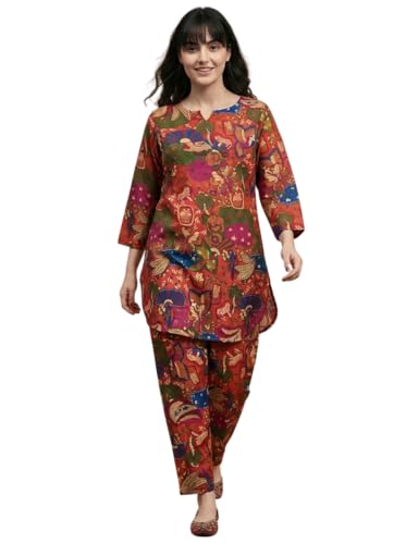 Image of Bee M Pee Designer Trendy Floral Printed Poly Rayon Cotton Kurta Coord Sets for Women | Stylish Casual Kurti Tunic Cord Set with Pant for Woman for Office