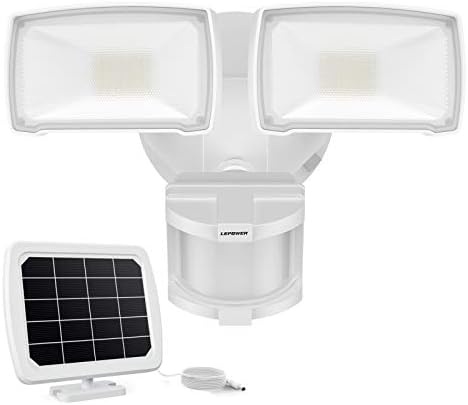LEPOWER 1000LM Solar Security Lights, Solar Motion Sensor Light Outdoor with 2 Adjustable Head, 5500K White Light, IP65 Waterproof Solar Flood Lights Outdoor for Garage, Yard, Patio(White)