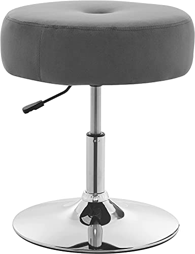 Zouron Tabouret de Travail Rond en Velours, Tabouret de Coiffeuse Pivotant à 360° et Hauteur Réglable, 19.49" Tabouret de Barbier Tabouret de Bar, Gris Cover
