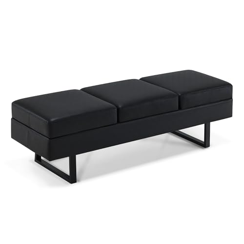 Barberpub 3 Places pour Salon de Spa, Largeur 153 cm, Banc d'attente Coiffeur, rembourré pour Chambre, Banc de lit pour Salon, mobilier de Coiffure W513 (Noir/Similicuir)