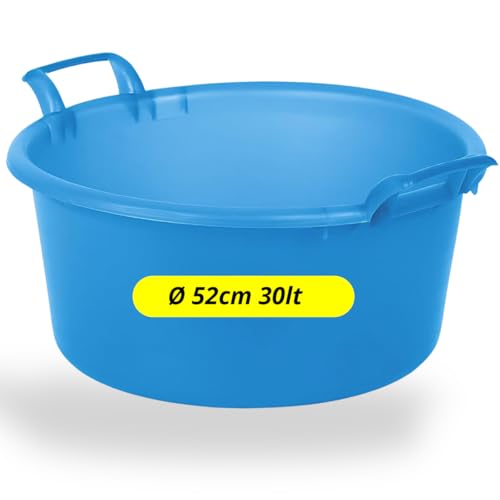 TOMAINO - Bassine à lessive en plastique rigide ronde – Boîte à linge multifonction pour maison, lavage et chien – Réservoir pour lessive 30 l Ø 52 cm