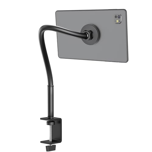 Magnetic Gooseneck Tablet Holder iPad Desk Clamp Mount for Bed & Desk 360 Degree Adjustable Arm Compatible with MagSafe Fits 4.7-13.5 Devices Phones iPad Pro/Air/Mini Kindle Fire Galaxy Tab