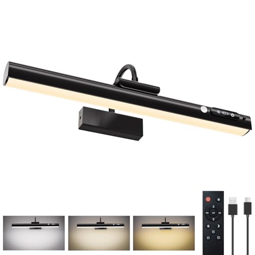 Grevoxy Applique murale avec détecteur de mouvement, 9000mAh Batterie Rechargeable, Lampe LED Sans Fil pour Tableaux, 3 Températures de Couleur, Éclairage...
