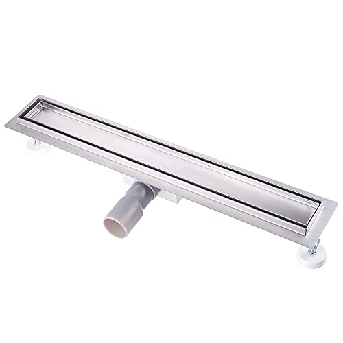 Caniveau de Douche Italienne a Carreler 60 cm Acier Inoxydable Extra Plat Siphon de Sol Douche Italienne pour Salle de Bain