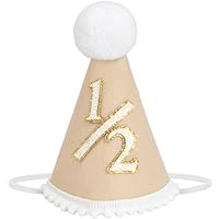 DRESHOW Cappellino 1/2 Compleanno Cappellino Mezzo Compleanno con Pom Pom 6 Mesi Cake Smash Photo Props Headwear Decor per Ragazze Ragazzi