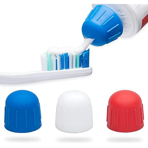 Toothpaste Topper, Self Closing Toothpaste Cap Dispenser, Self Cleaning Toothpaste Caps Top, Zero Waste Cap, Red White and Blue Silicone Toothpaste Cap Cover