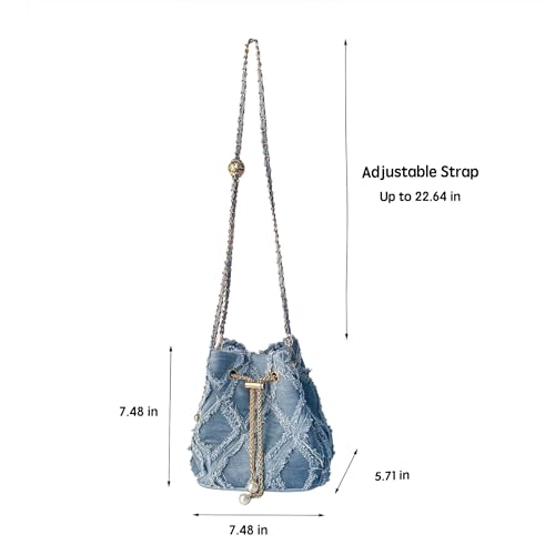 Eiyye Denim Bucket Bag Quilted Jean Purse for Women Hobo Crossbody Handbag, Washed Blue Shoulder Bag with Adjustable Chain Strap2