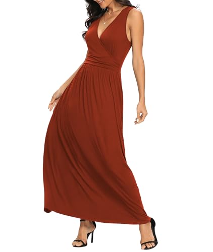 Image of LILBETTER Women Sleeveless Deep V Neck Loose Plain Long Maxi Casual Dress