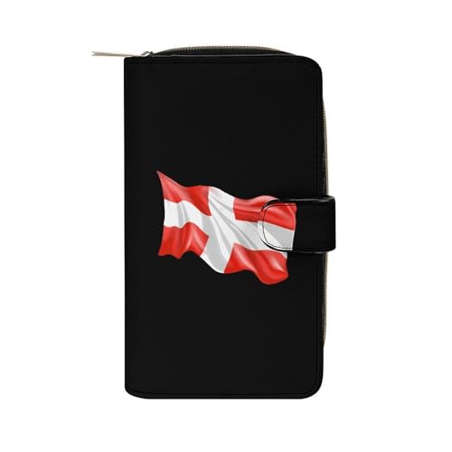 Switch Flag Leather Long Pouch Wallet for Men And Women Large Capacity Clutch Cash Wallet with Zippered