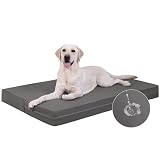 Vonabem Outdoor Waterproof Dog Bed Washable, Large Crate Pad 35 inch, Wipeable Leather Pet Beds with Removable Cover Reversible, Orthopedic Foam Anti-Slip Kennel Pads 35'x22' Grey