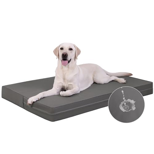 Image of Vonabem Outdoor Waterproof Large Dog Bed Washable, Wipeable Leather Pet Bed with Removable Cover Reversible, Durable Foam Orthopedic Anti-Slip Dog Pads Wipeable 36 inchx27 inch Grey