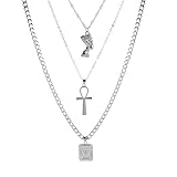 HUJUON 3-Layer Nefertiti Pharaoh Necklace. Punk Gold Egyptian Queen Cross Pendant Necklace,Hip Hop...