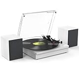 Vinyl Record Player with Two Stereo Speakers, Bluetooth Playback Turntable with 3 Speed AUX Headphone Input and RCA Out, Retro White