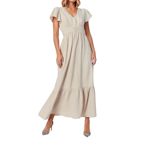 Robe de soirée à manches courtes coupe maxi fluide haut de gamme