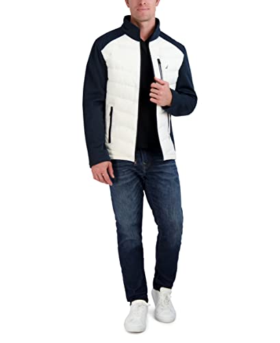 Nautica Men's Mixed Media Softshell Jacket Long Sleeve Quilted Coat, Sail Cream, Large #TOP3