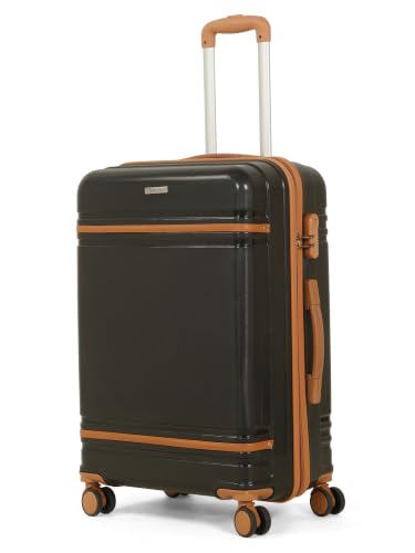 Image of Teakwood Medium Size 8 Wheels Trolley Bag, Hard Cabin with Zipper Closure, Adjustable Push Button & Cross Side Strap, Number Lock System 360 Degree (Medium, Black)