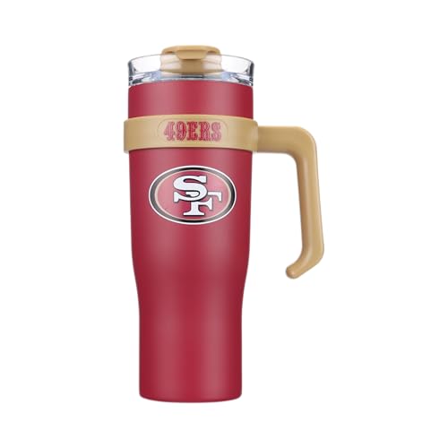 Image of The Memory Company Officially Licensed 46oz Team Color Slim Tumbler with Straw and Handle, San Francisco 49ers