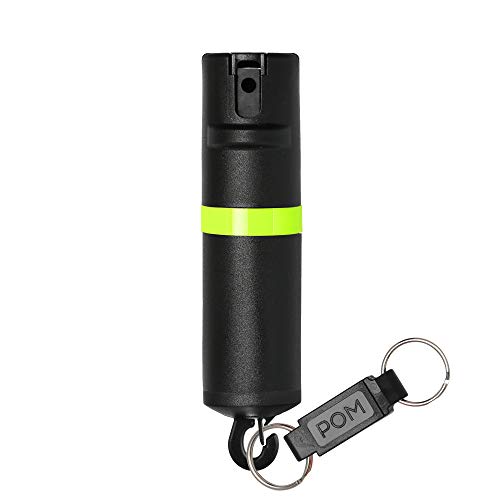 POM Pepper Spray Black Flip Top Snap Hook - Maximum Strength OC Spray Self Defense - Tactical Compact & Safe Design - Quick Key Release - 25 Bursts & 10 ft Range - Accurate Stream Pattern