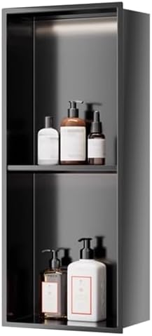 Stainless Steel Shower Niche with Led Light, Waterproof, No Tile Needed, Over Mount Installation for Bathroom Storage,Grey70X28Cm