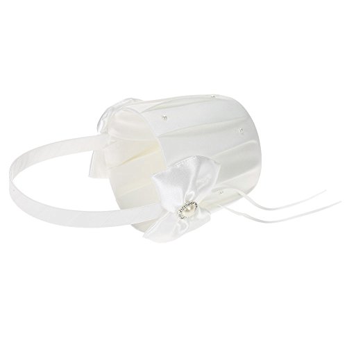 Baugger - 7 * 7 polegadas de cetim branco bowknot strass decorado portador de anel travesseiro e cas