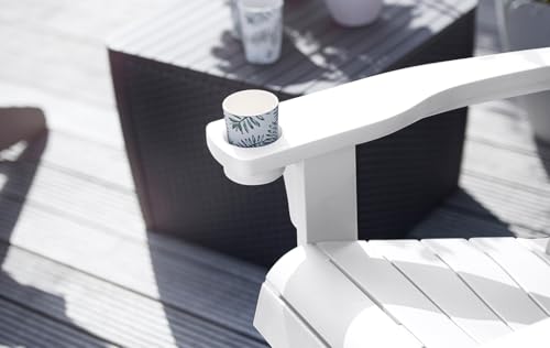 Keter Troy Adirondack Gartenstuhl weiß, wetterfest, Holz-Look, stabil bis 160 kg, ergonomische Sitzfläche, pflegeleicht, für Terrasse & Balkon, 81x93x96,5 cm