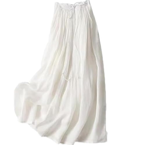 2025 New Wrap Around a Line Linen Skirt, Summer Casual Cotton Linen Maxi Skirts with Pockets for Women (AU, Alpha, Medium, Regular, Regular, White)