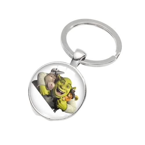Llavero Shrek hecho a mano con cúpula redonda Cabujón colgante de cristal Llaveros Llavero Accesorios de joyería, plata, 1X Cover
