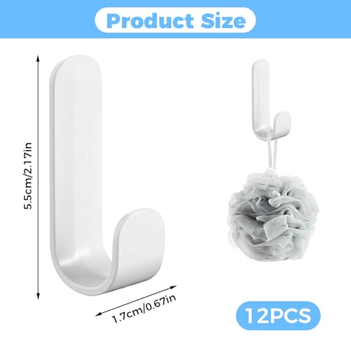 12 Stück Klebehaken, 5,5 x 1,7 cm Haken Selbstklebend, Klebehaken Extra Stark, Selbstklebende Haken, Wasserdicht Klebehaken Klein, Ohne Bohren, Hohe Tragfähigkeit, für Wand, Bad, Küche, Tür, Weiße