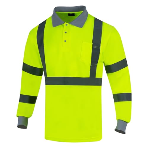 VENDACE Hi Vis Long Sleeve Safety Reflective Polo Shirts for Men ANSI Class 3 High Visibility Construction Work T Shirts(Yellow,3XL) by VENDACE - Used condition - US$24.22