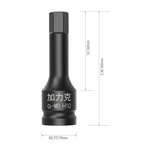 Image of 3PCS 3 /8 inch Square Drive H10(10mm) Impact Hex Bit Socket, 60mm(2.36 inch) Length, Hex Driver, Impact Grade, One-Piece Construction, 3 /8 inch Drive Allen Bit Socket, Cr-Mo Steel, Black