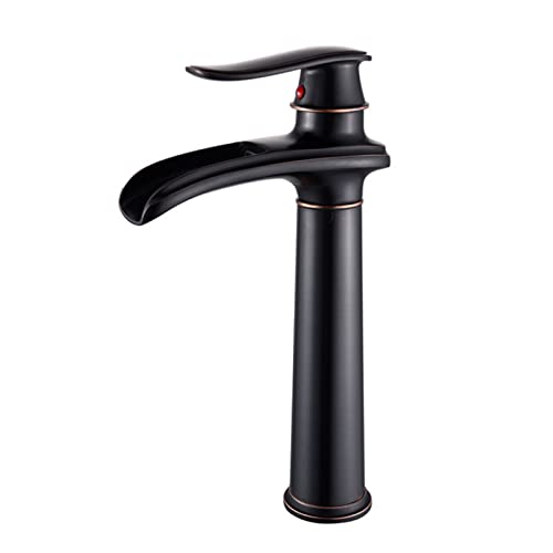 Grifo for lavabo de baño, cascada, latón negro, mezclador agua caliente y fría, grifo monomando for, for alto antiguo