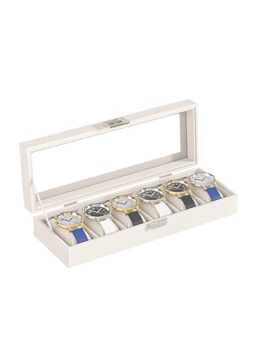 Image of Watch Display Case For Men,Leather Watch Organizer Box,Watch Travel Organizer Tray,Watch Collection Storge Holder For Women (Beige Velvet, 6 Slots)