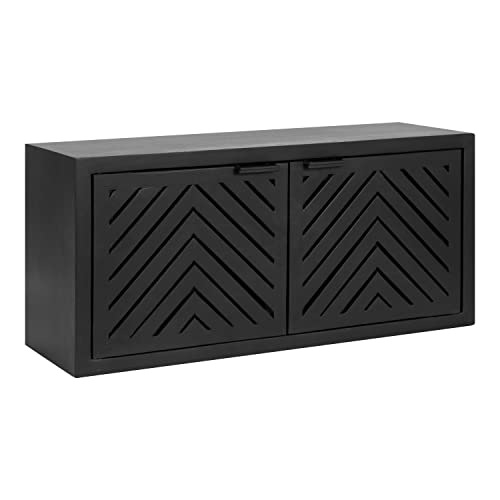 Image of Kate and Laurel Mezzeta Decorative 2-Door Wall Cabinet, 30 x 10 x 14, Black, Decorative Modern Storage Cabinet with Doors