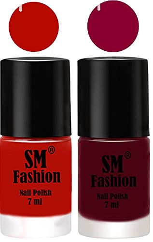 Image of Long Lasting Nail Polish | Nail Paint Combo 7 ml Each) - Set of 2 Red Orange-Boysenberry