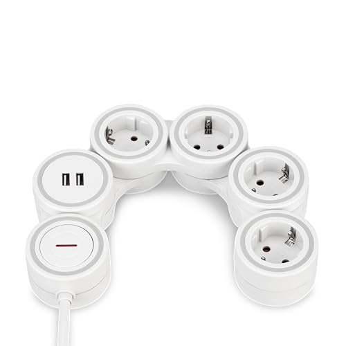 Multiprise flexible REV SupraFlex 4 prises pivotantes et double port USB blanc 1,4 m