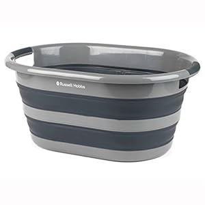 Russell Hobbs LA053879GRYEU Panier à Linge – Pliables Ovale Corbeille à Linge, Capacité de 27L, Léger, Poignées latérales ergonomiques, gain de place, portable, léger, pour la lessive sèche et humide