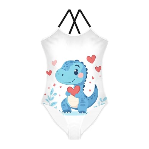 CaTaKu Girls One Piece Swimsuits Valentines Dinosaurs Toddler Bathing Suit for Girls Kids Swimwear 3-10Y