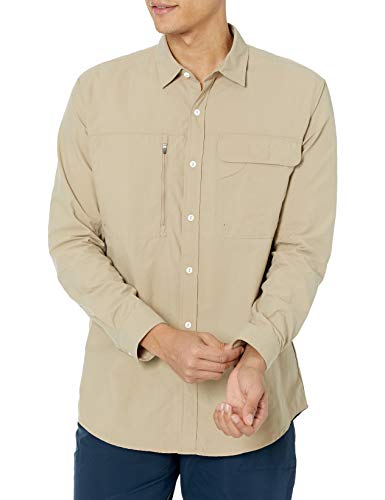 Amazon Essentials Men s Regular-Fit Long-Sleeve Moisture Wicking Hiking Shirt, Khaki, X-Large