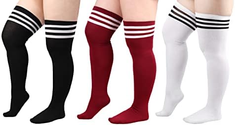 DRESHOW Plus Size Women Thigh High Socks Striped Over Knee Long Boot Stockings Knee High Socks Leg Warmers